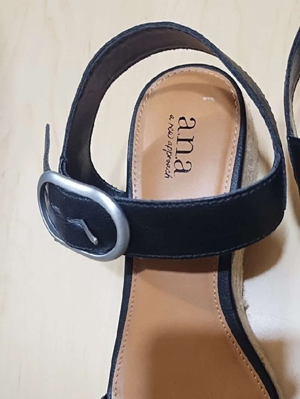 a.n.a Black Strappy Wedge Sandals with Silver Buckle Like New Size 8.5.
